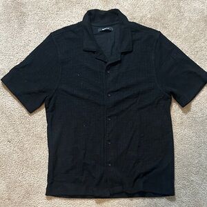 Fashion Nova Men's Black Textured Button Down Shirt